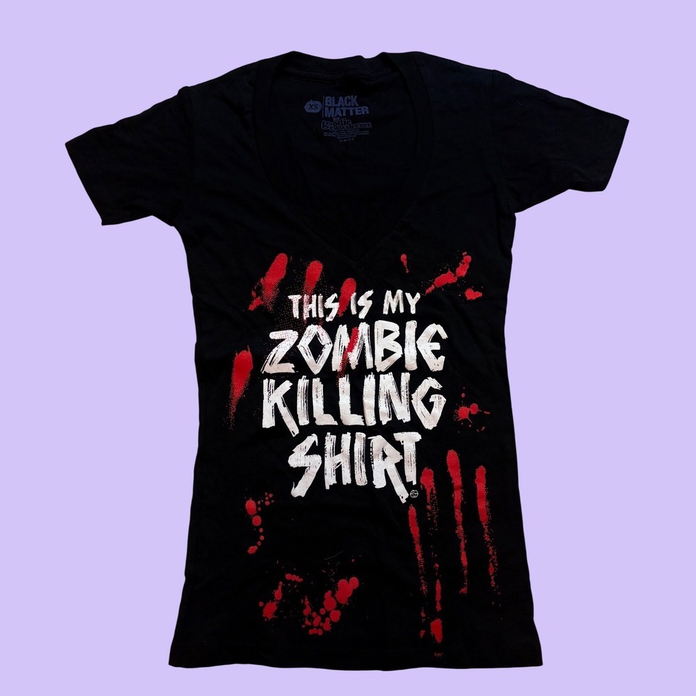 Y2K Black Matter Zombie Killing Shirt Graphic V-Neck Tee Scene #17